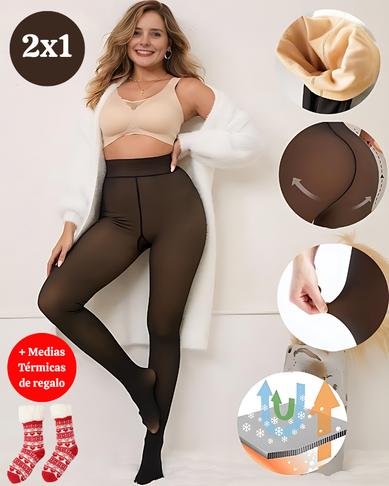 Warm Stretch Leggings Térmicos Moldea & Realza Talla única 2x1 + Medias Térmicas de regalo
