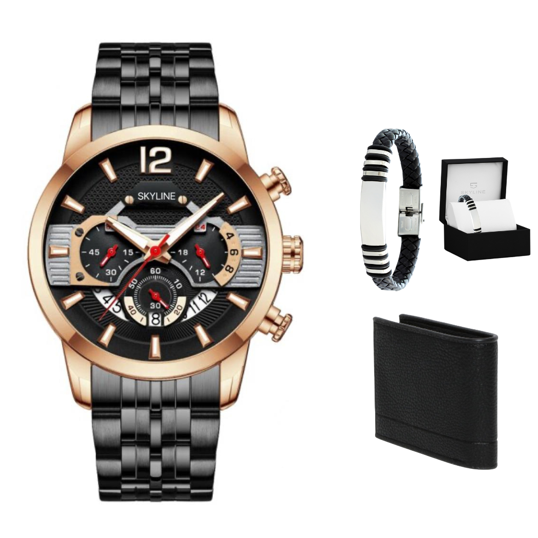 Cronógrafo Skyline 360 Acero Inoxidable +Pulsera de Obsequio y Billetera